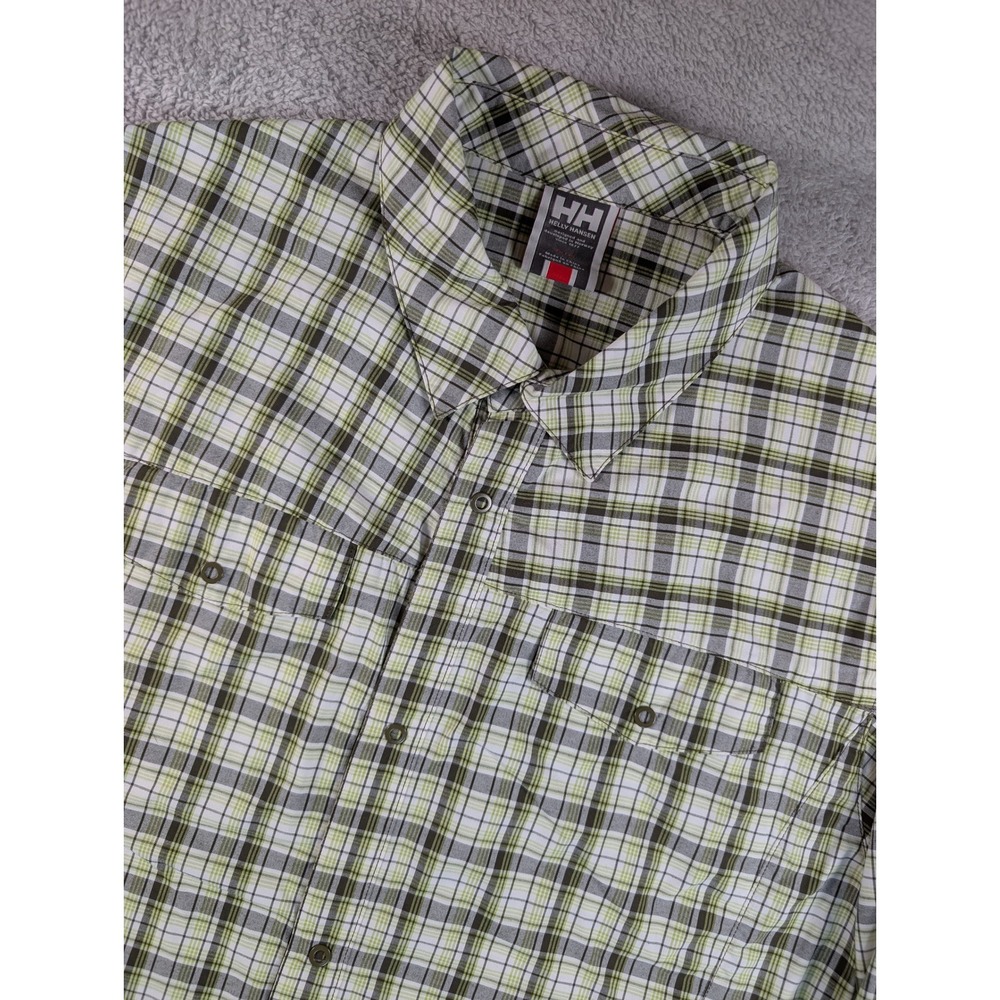 Helly Hansen Mens Green White Plaid Long Sleeve Button Up Hiking Shirt Large